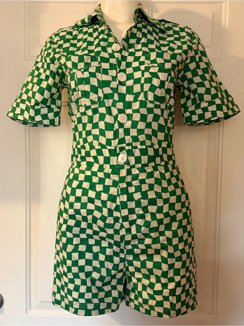 Saint Geraldine checkered playsuit Cotton blend Shorts romper Women’s size Small